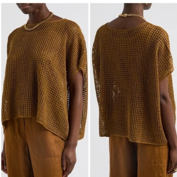 NEW Eileen Fisher Organic Linen Delave Bateau Neck Top 2X Boxy Fit Short Length - Picture 6 of 16